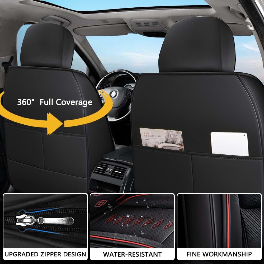 QUFEI Full Set Seat Covers for Honda Ridgeline 2006-2025, Waterproof Nappa Leather, Black Red