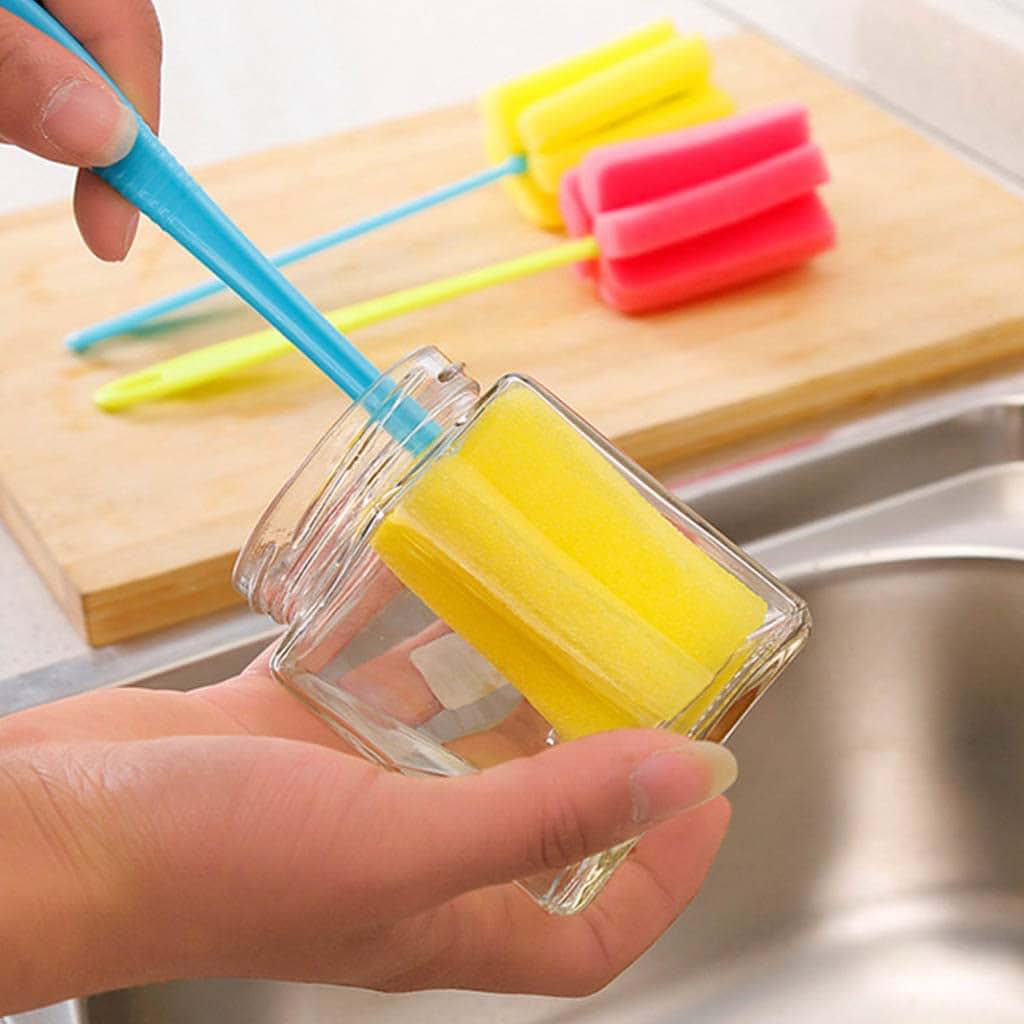 Sponge Cup Brush For Water Bottles, Wine Glasses, Mugs - Long Handle Cleaning Tool