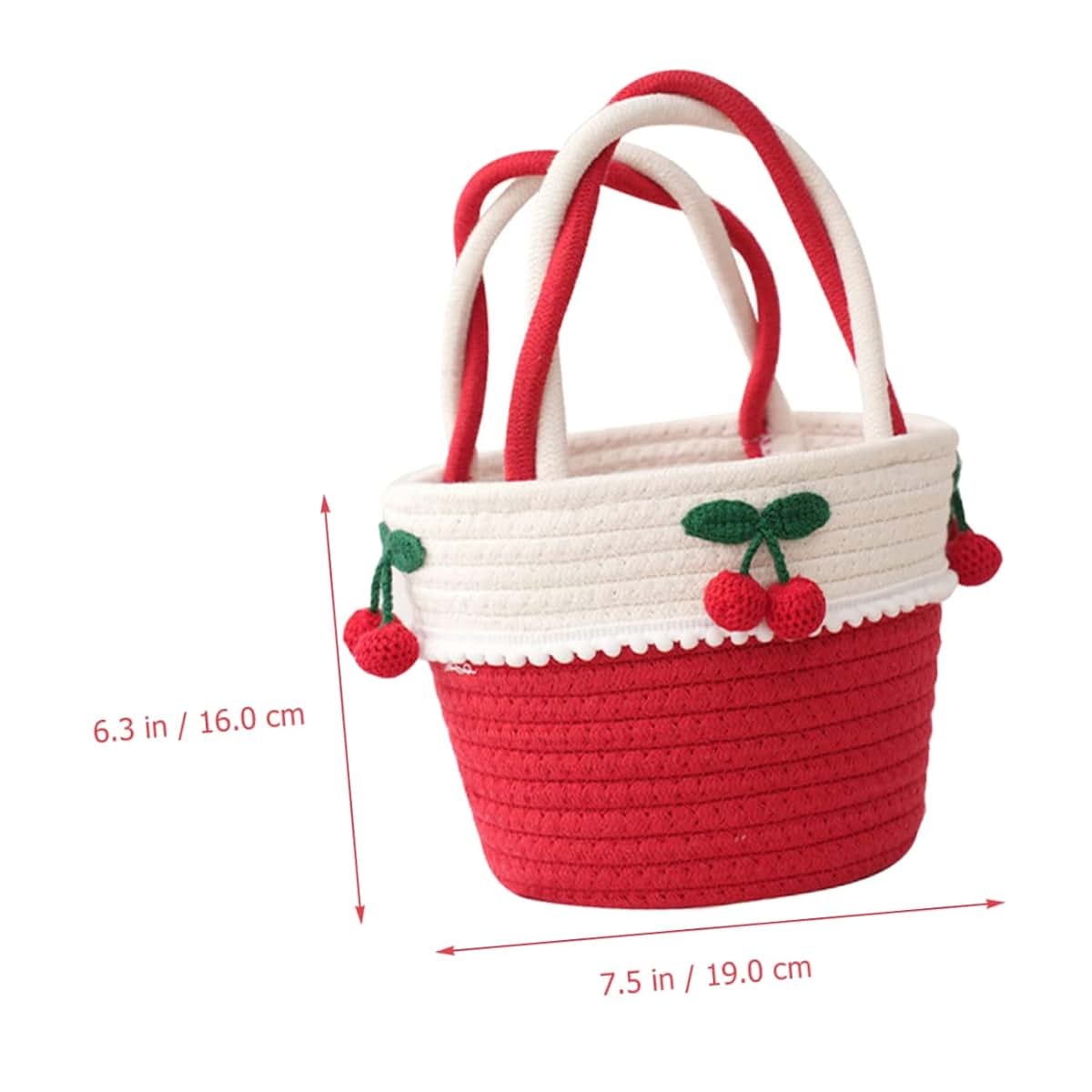 Kailiketiy Cherry Lace Cotton Rope Storage Basket With Handle