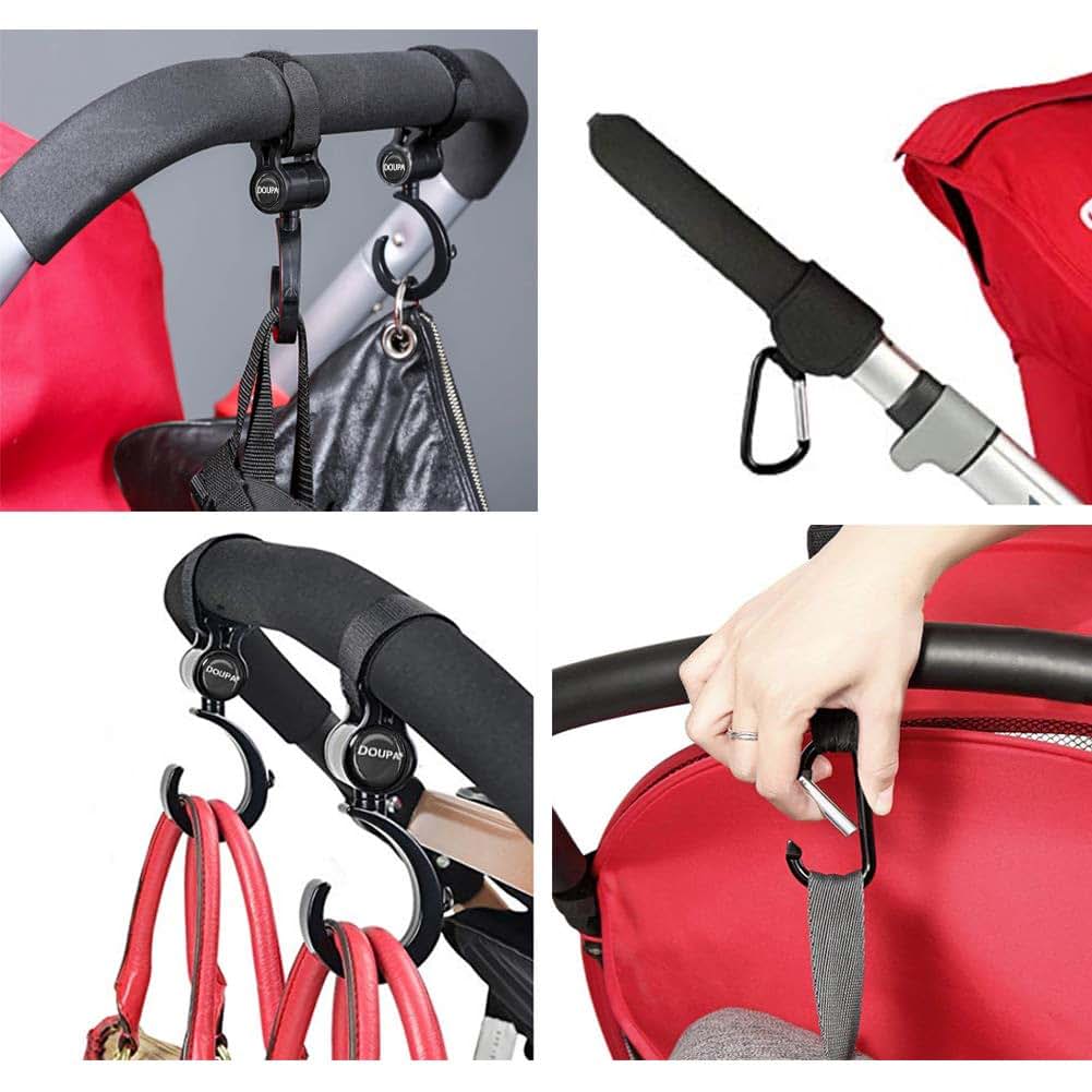DOUPA Baby Stroller Hooks Clips Black and Silver 4 Piece Set (photo 4)