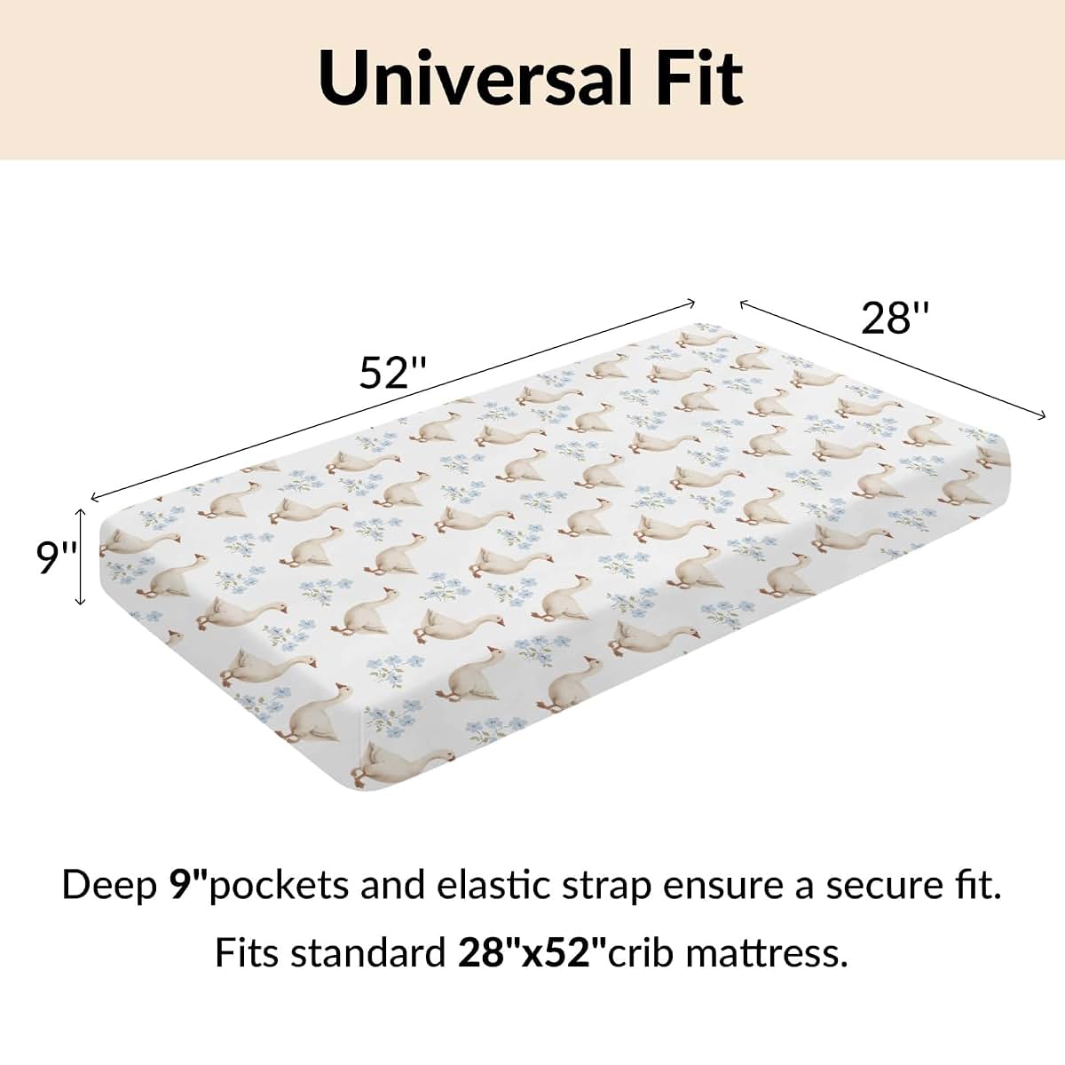 Vintage Geese Boho Floral Fitted Crib Sheets for Standard Crib Mattress