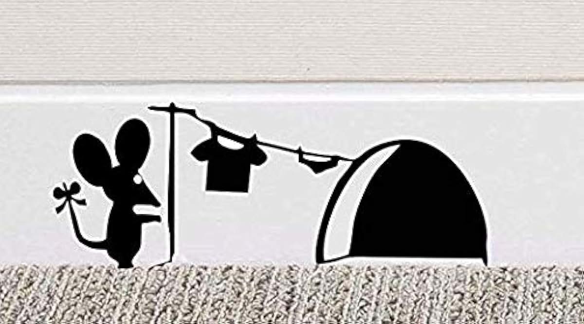 Popigist 2pcs Black Cartoon Mouse Hole Pattern Wall Decals For Nursery Room Decor