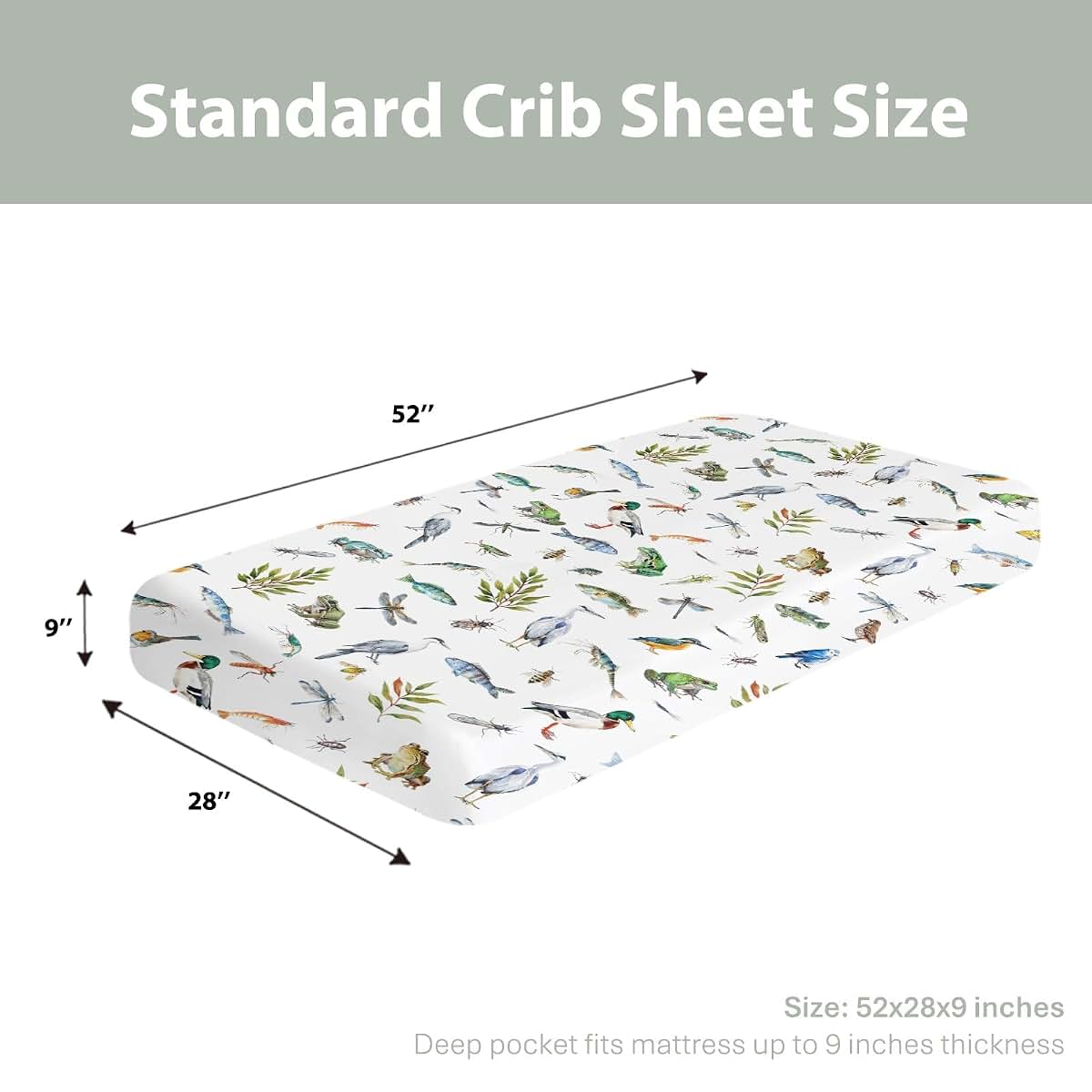 Nature Pond Print Fitted Crib Sheets for Standard Toddler Mattress