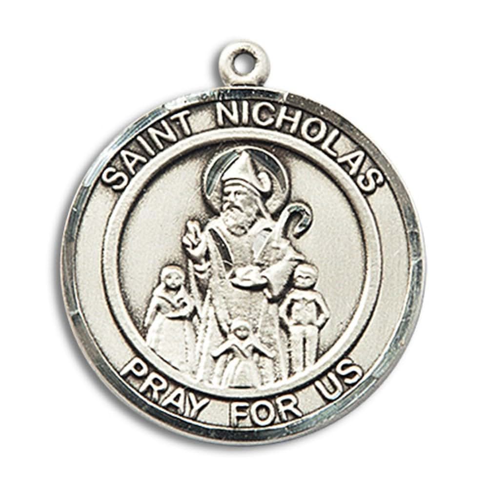 St. Nicholas Round Medal Pendant in Sterling Silver