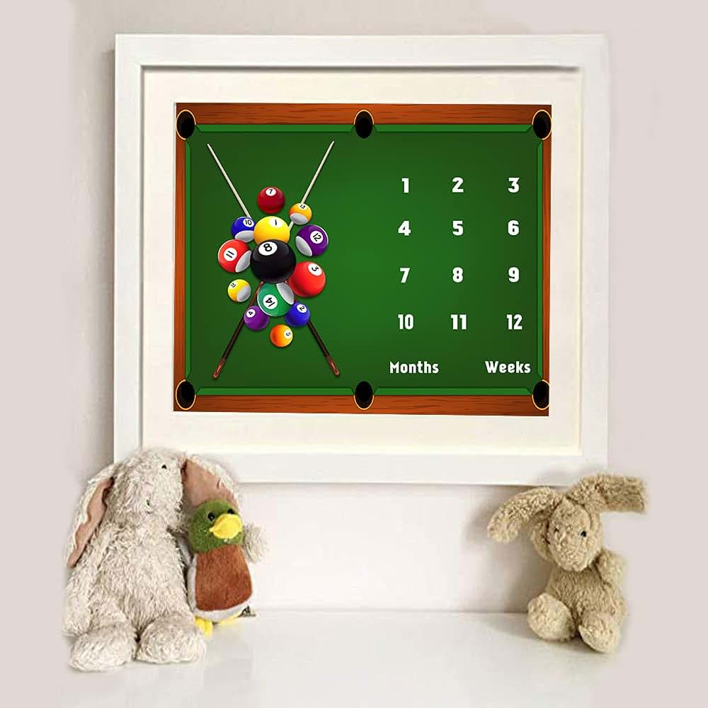 Billiards Baby Monthly Milestone Blanket, 48x40 Inches Flannel, Pool Table Background, Growth Tracker