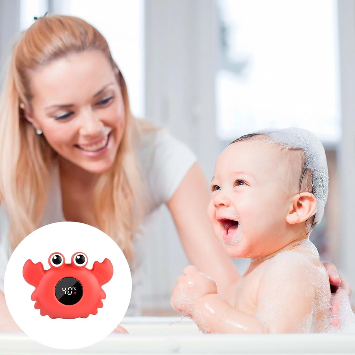 Digital Bath Thermometer for Baby - Red Floating Crab LCD Display