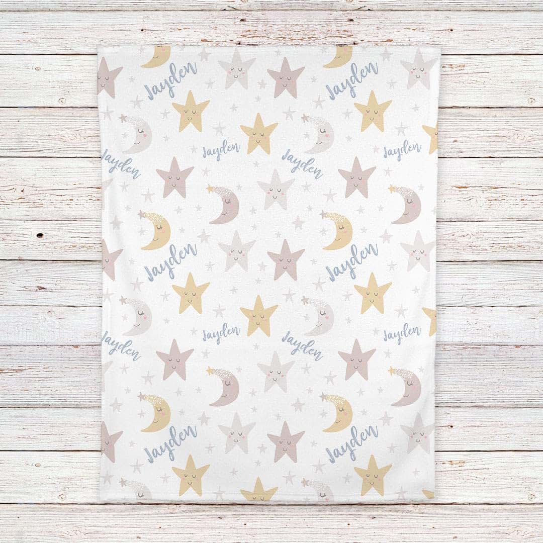 Lovable Gift Co Personalized Stars and Moon Fleece Baby Boy Receiving Swaddle Blanket (photo 4)