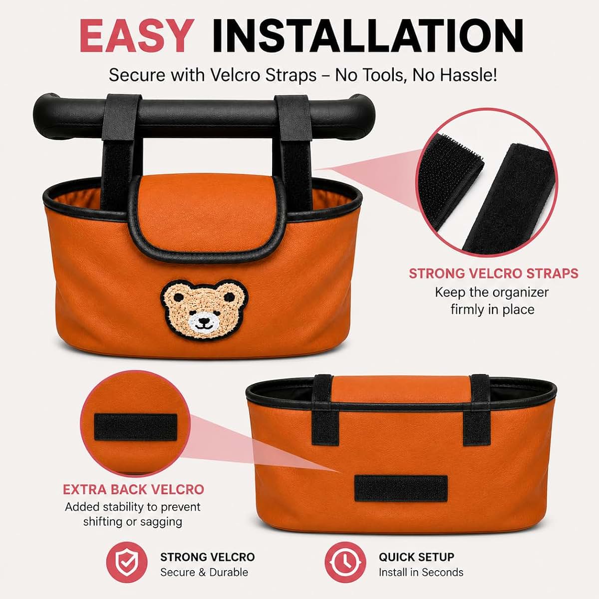 CRELOVEN Universal Baby Stroller Organizer Bag with Cup Holders, BROWN (photo 4)