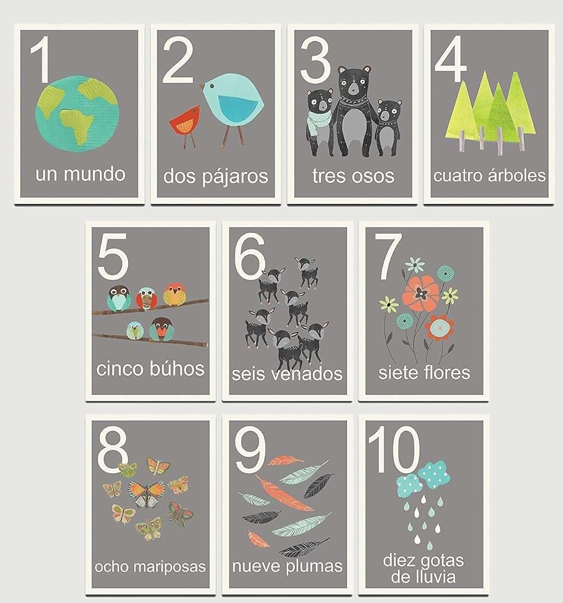Children Inspire Design World Counting Cards in Spanish for Nursery Wall Decor
