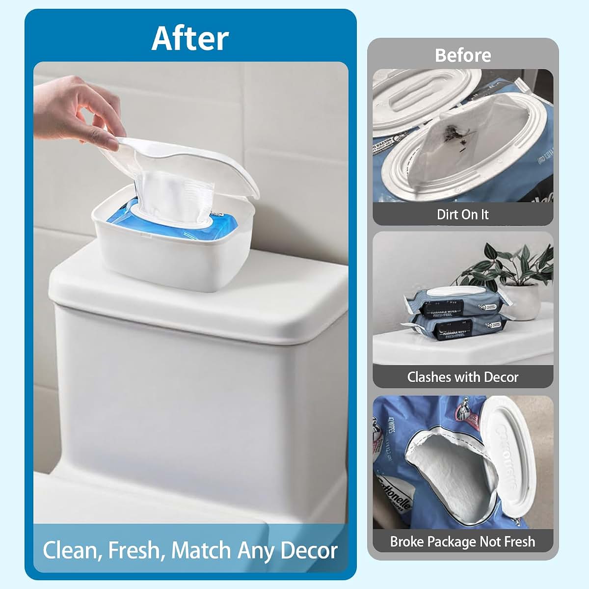 Wipes Dispenser for Flushable Wipes - Refillable PP Plastic Container