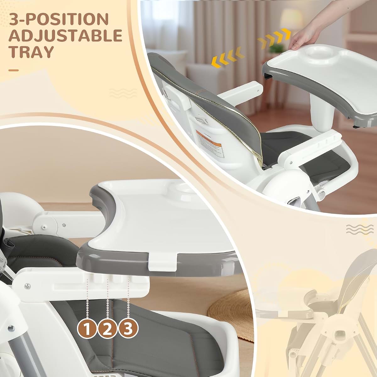 Folding Baby High Chair with Adjustable Height and Safety Harness