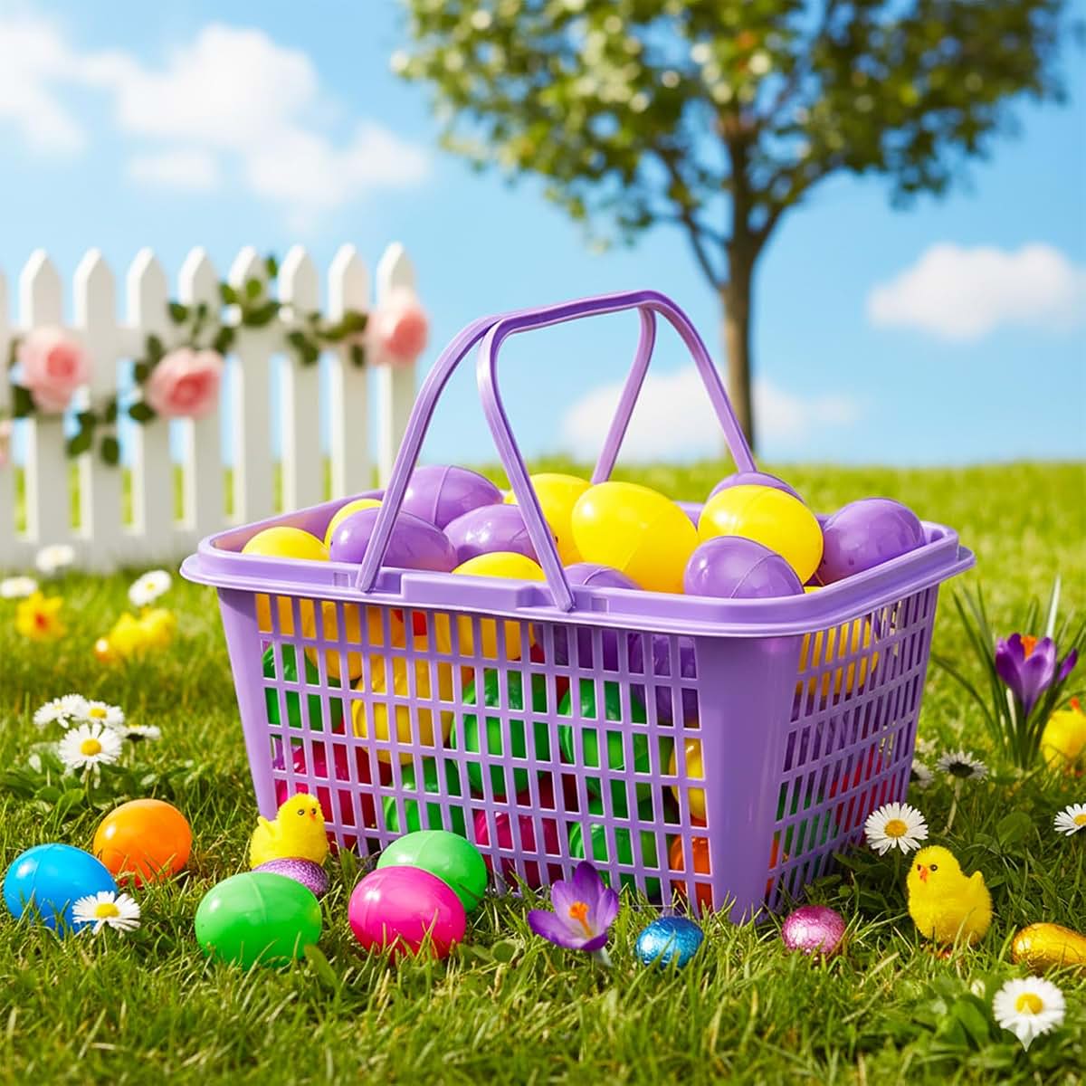 Platinum Series Bulk Easter Eggs with Basket - Set with 60 Fillable Plastic Easter Eggs Plus Purple Plastic Reusable (photo 4)