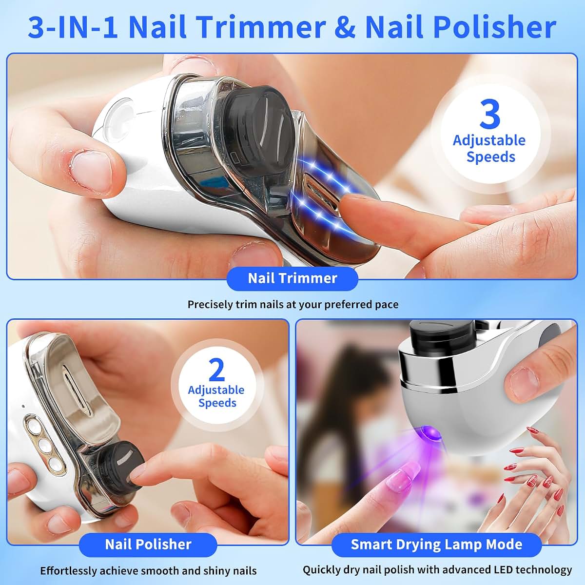 Miraiwatimo Electric Nail Clipper With 3 Speeds And Debris Collector