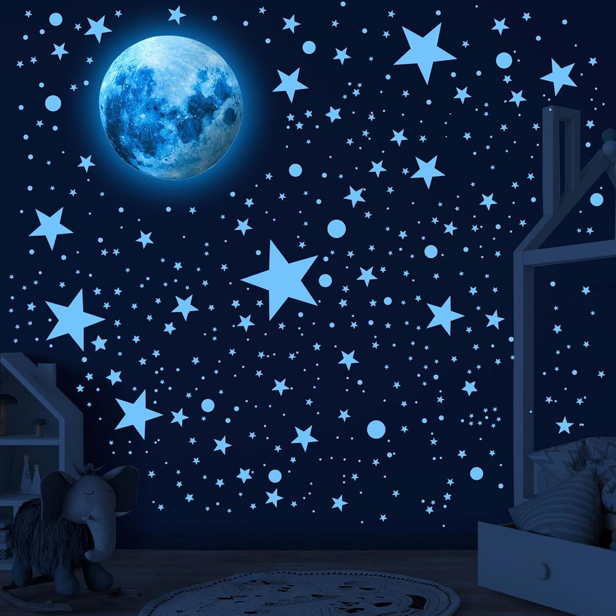 BabyOneStop 492-Piece Glow In The Dark Stars And Moon Wall Decals For Ceiling Decor