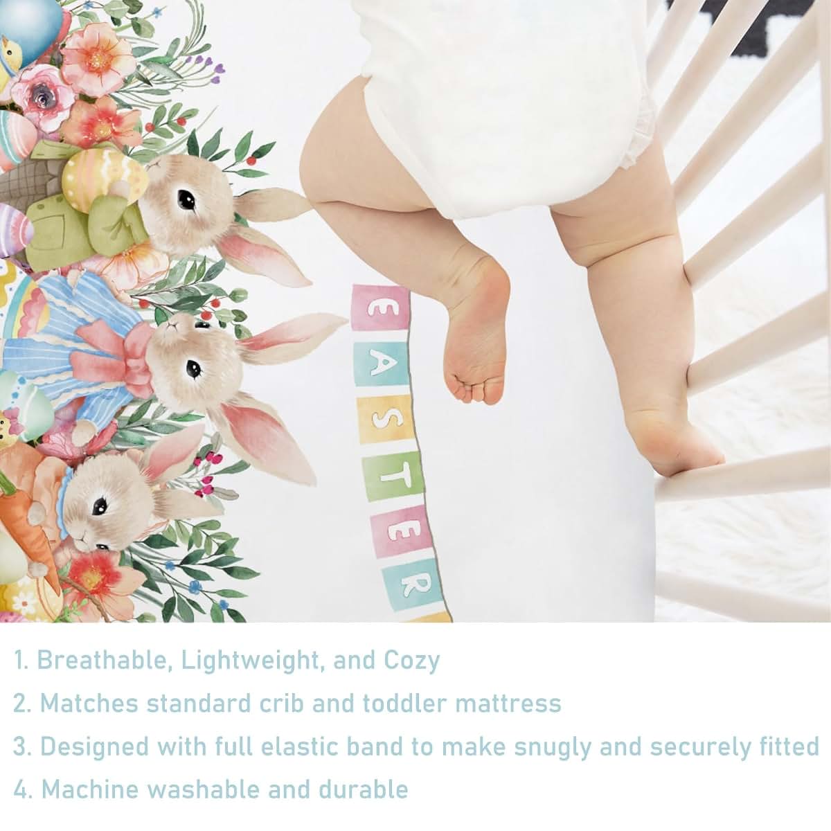 Happy Easter Bunny Eggs Fitted Crib Mattress Sheet