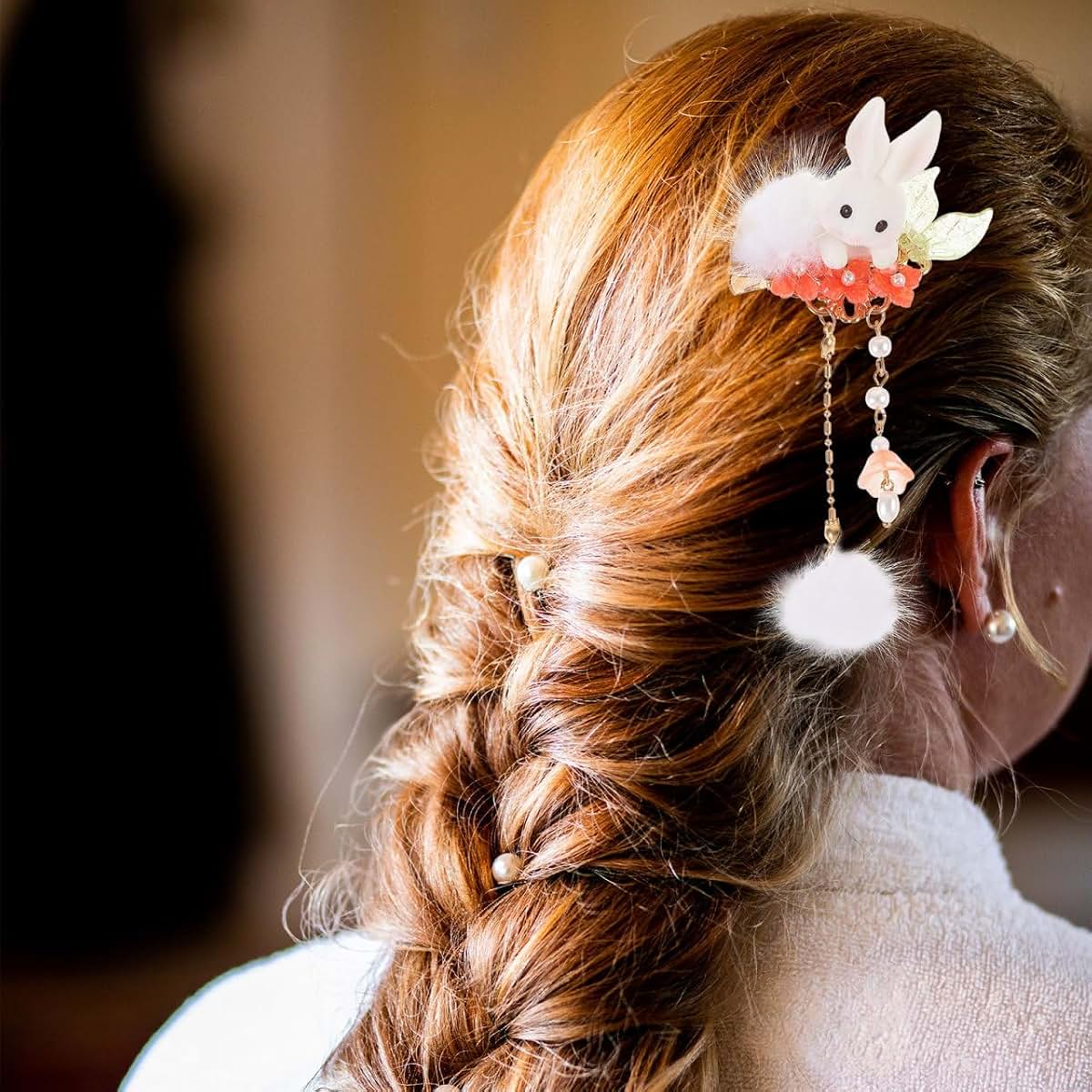 Bunny Tassel Pompom Hair Clips for Girls Party Accessories