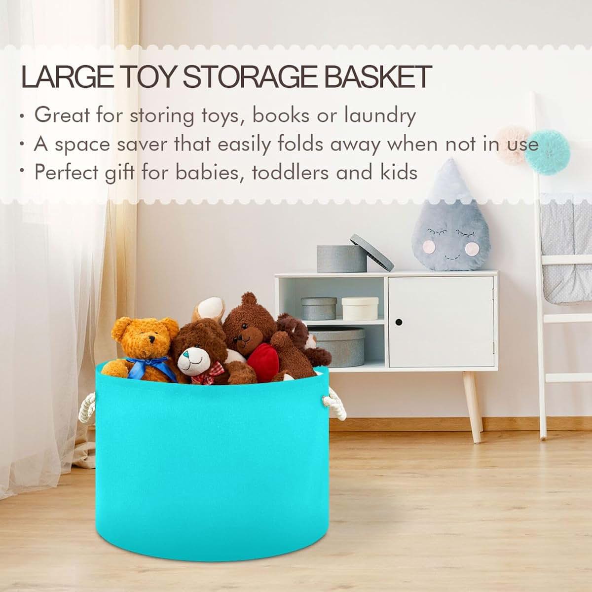 UMIRIKO Canvas Baby Laundry Basket, Round Toy Storage Bin with Handle