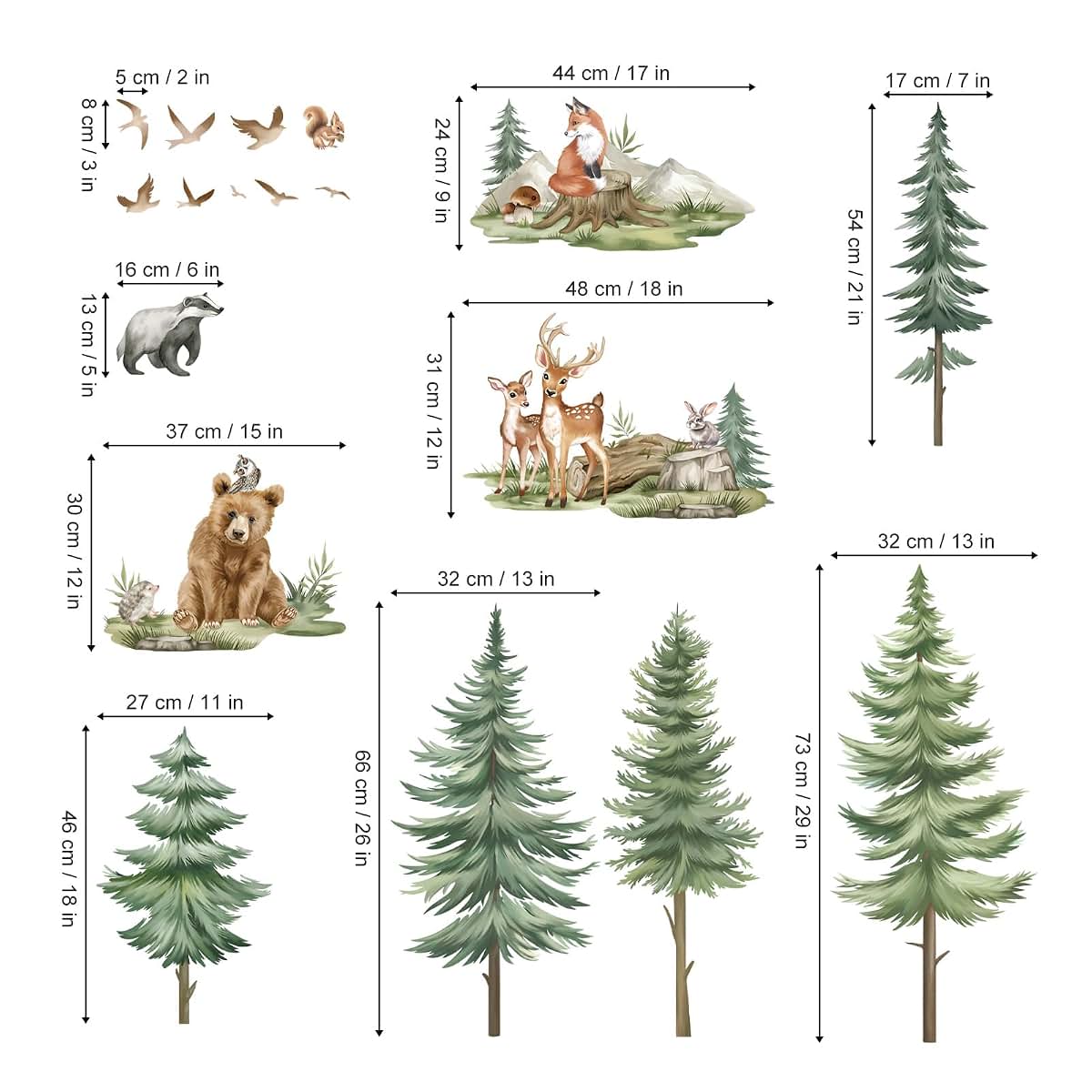 Wondever Forest Animal Mural Wall Decals for Nursery and Playroom Decor