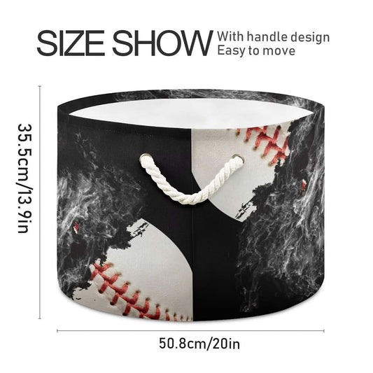 Leanshsas Baseball Print Collapsible Round Storage Basket With Handles