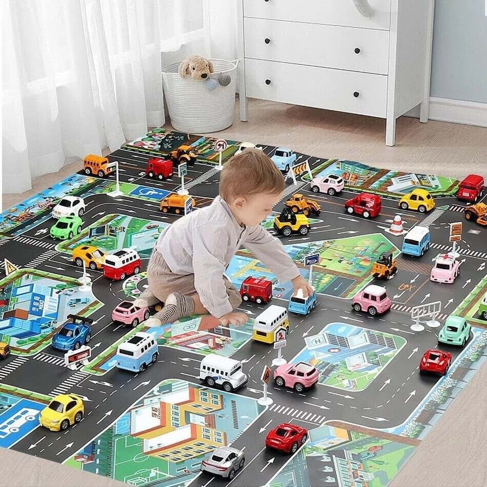 AOLI Kids Floor Play Mat Rug Traffic Road Signs Car Track City Carpet