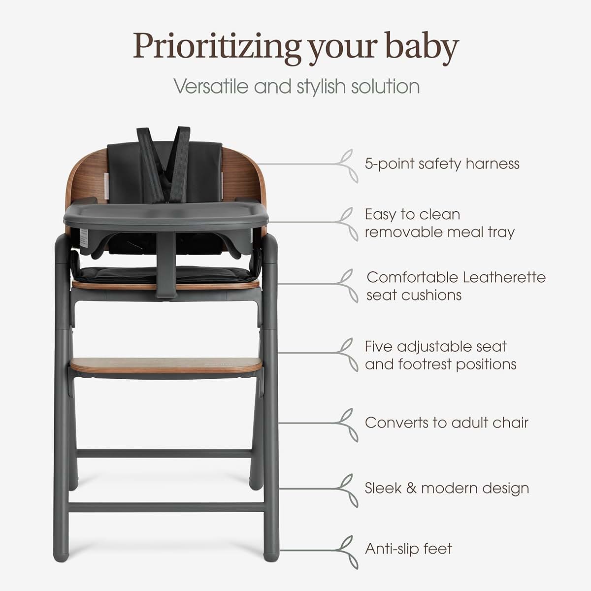 Evolur Step and Savor Convertible Wooden Baby High Chair-Walnut Gray