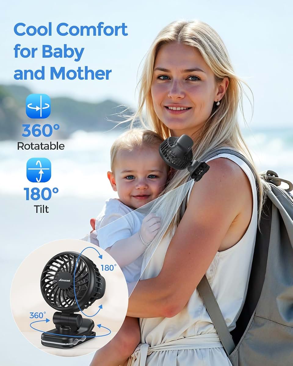Amacool Mini Fan with Clip for Carriers and Strollers