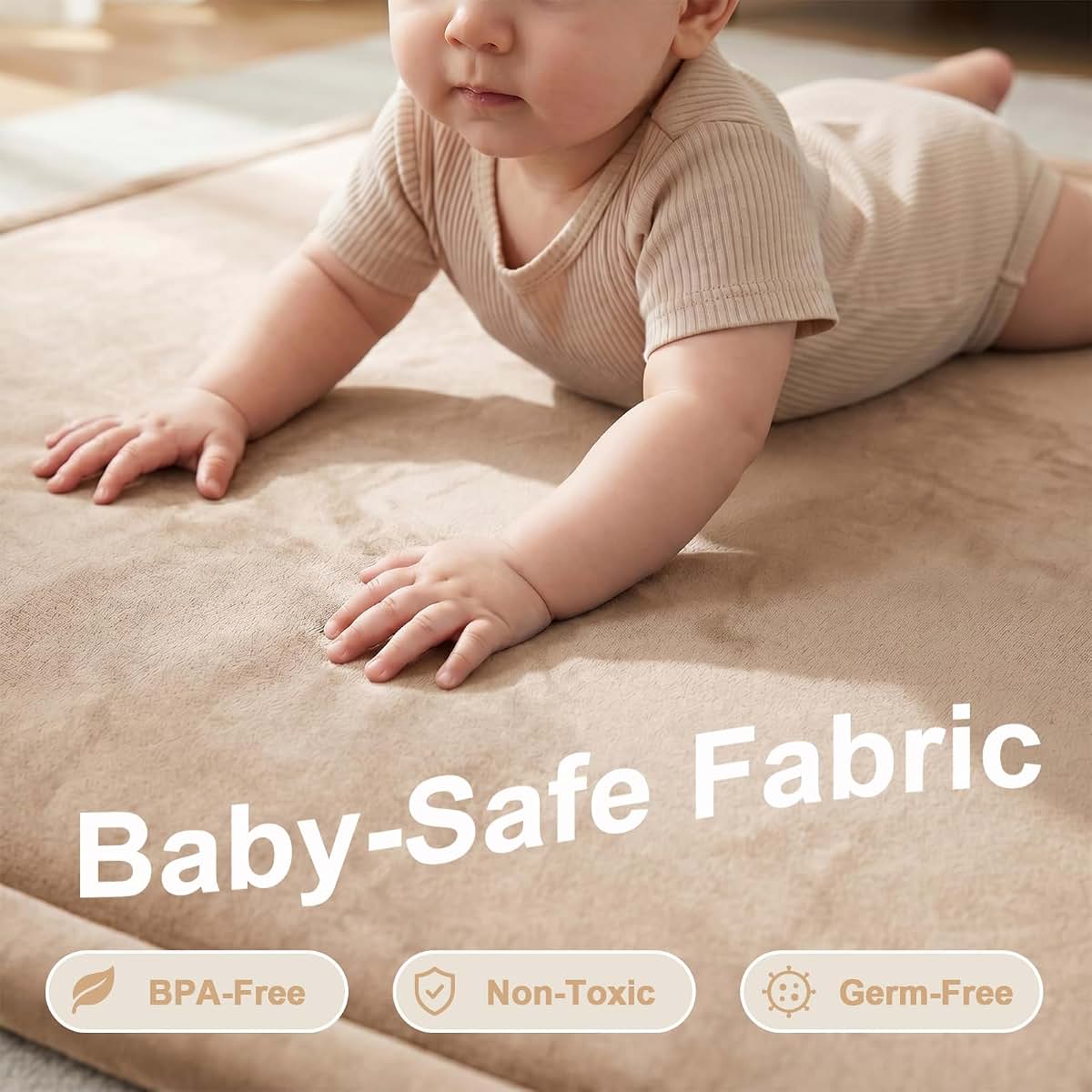 x-vesolje Ultra Soft Baby Play Mat, 1.3" Thick Memory Foam, Beige 79"x59"