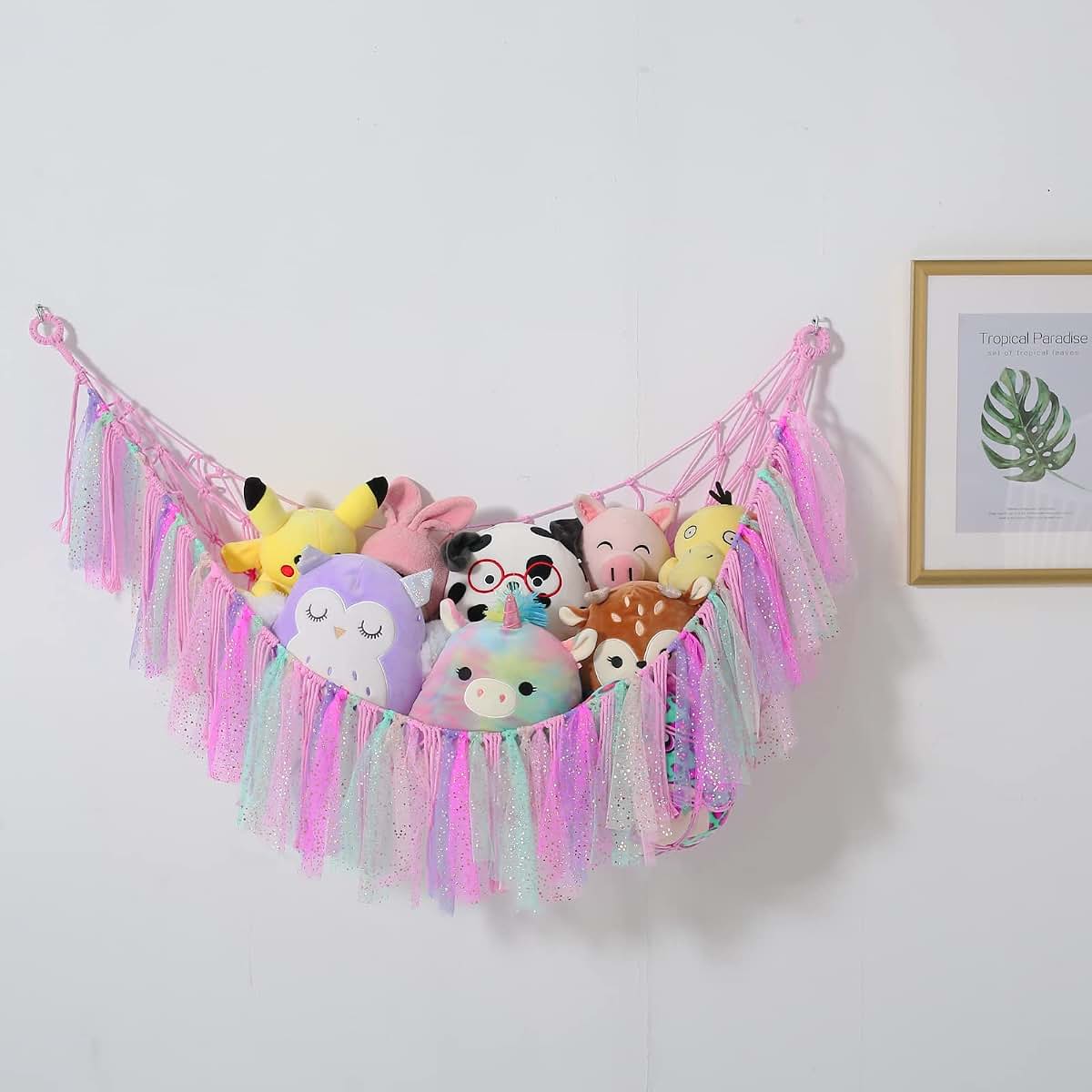 Macrame Boho Stuffed Animal Hammock, Cotton Rope, 55x42x42 Inches, Corner Hanging