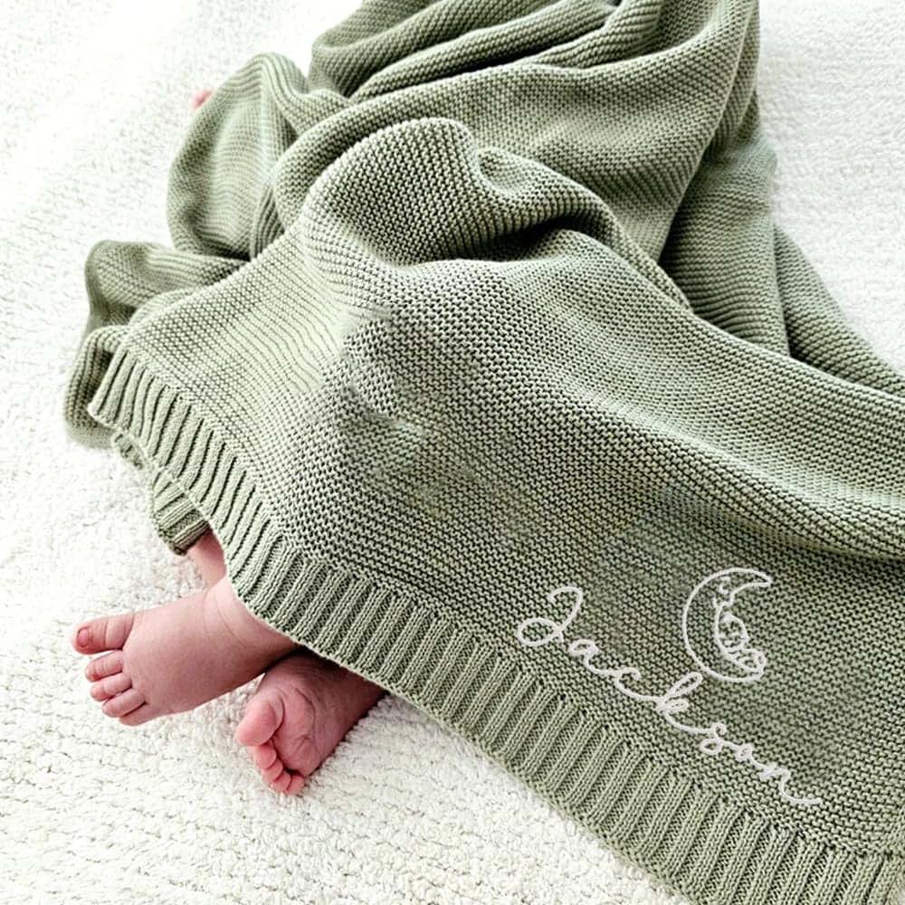 Noni Soft Cotton Knit Baby Blanket, Personalized with Embroidered Name, 40x30 Inch, Newborn Baby Gift (photo 4)
