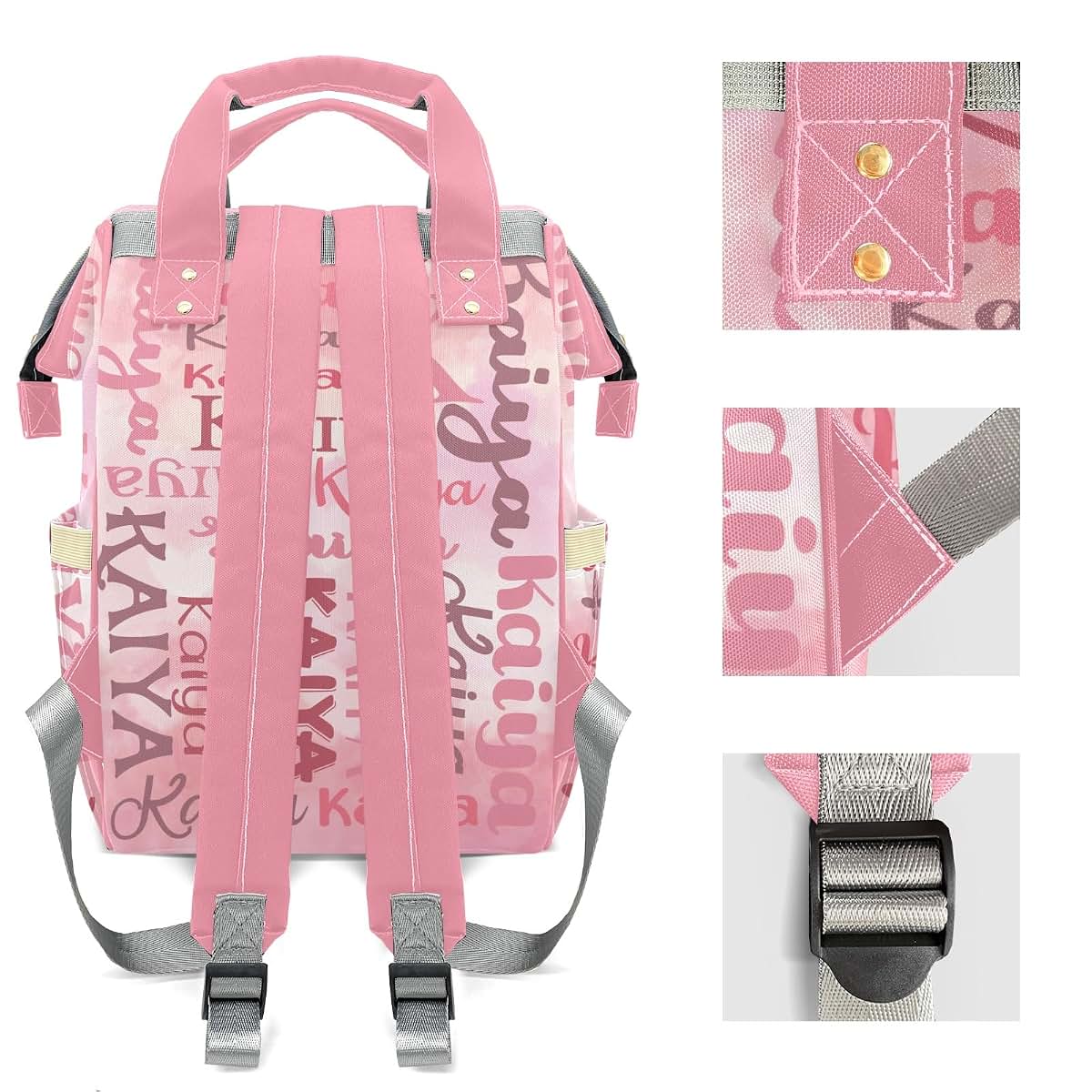 LiSoAkWE Gradient Rose with Name Personalized Diaper Bag Backpack with Name,Customized Nappy Backpack for Baby Girls (photo 4)