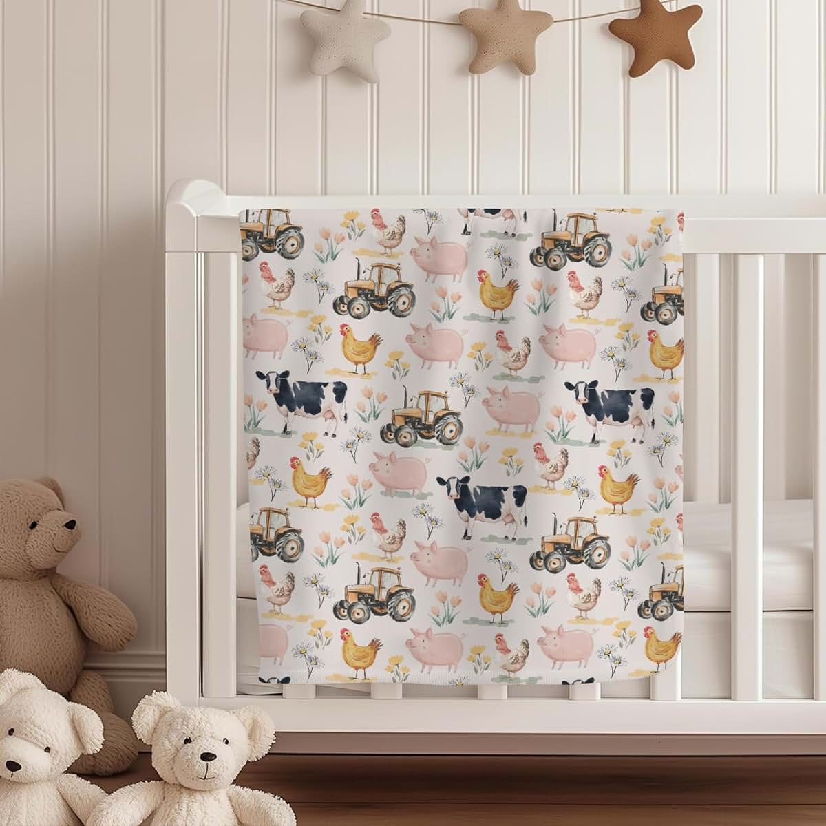 Cstdyfrv Vintage Farm Animals Boho Floral Blanket For Infants And Toddlers (photo 4)