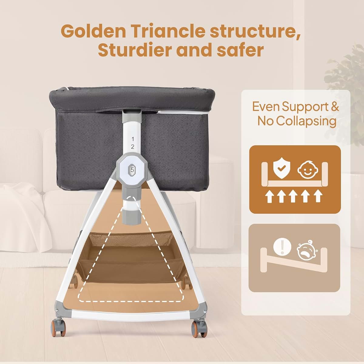 JOYMOR 3-in-1 Bedside Baby Bassinet, 6 Height Adjustable