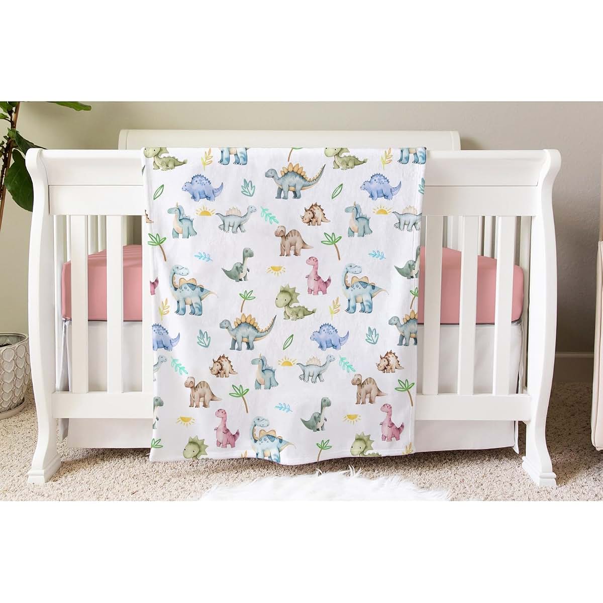 Dinosaur Baby Blanket Plush Flannel 30x40 Inch