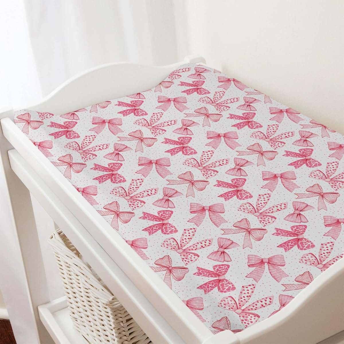Pink Valentine's Bow Changing Pad Cover for Baby Diaper Mats