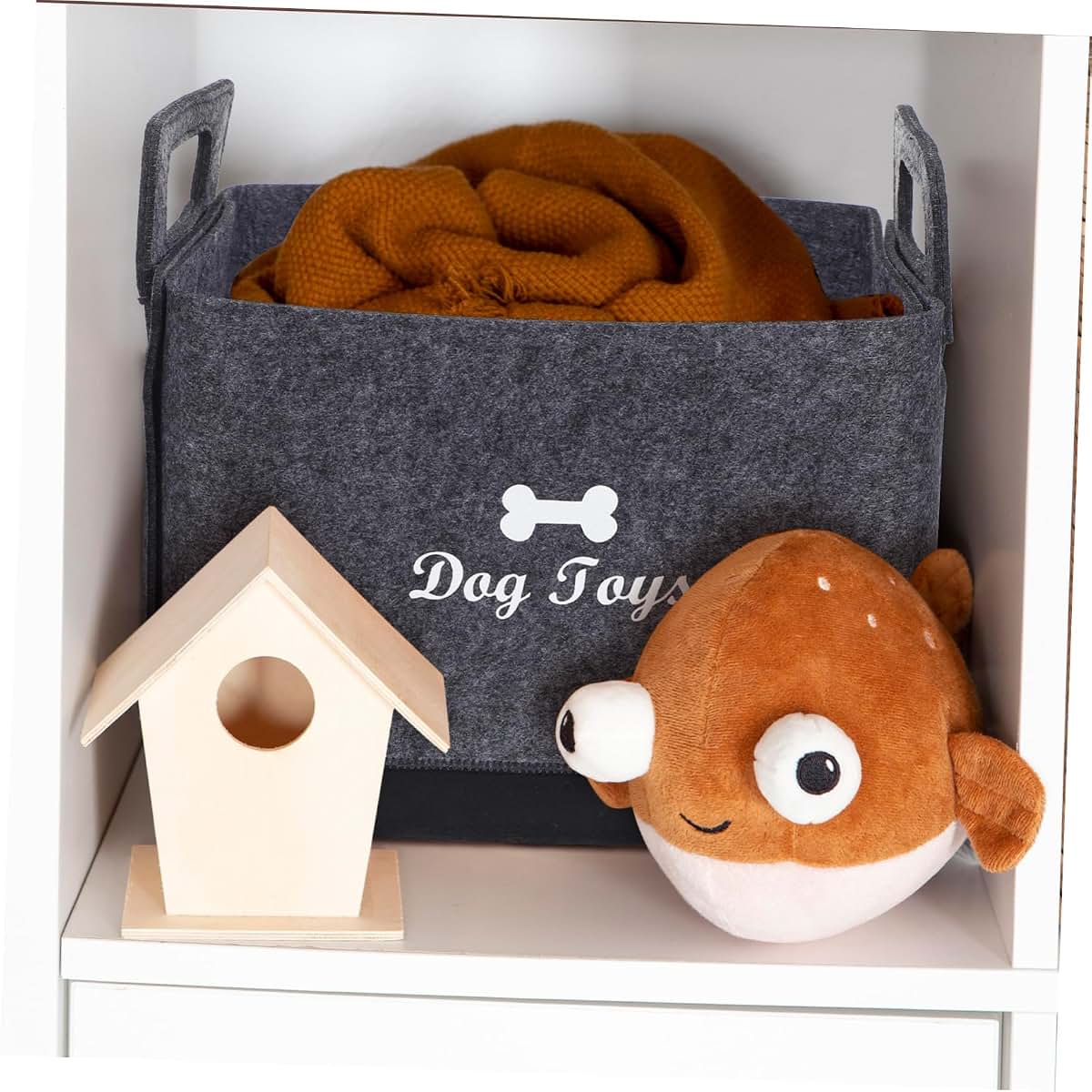 SOLUSTRE Pet Toy Storage Basket Felt Organizer Grey with Side Handles