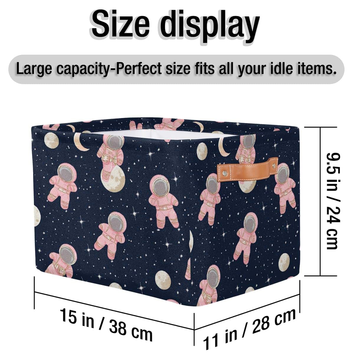 YPPAHHHH Cute Astronauts Pink Storage Basket, 15x11x9.5 Inch Collapsible Canvas Organizer with Handles