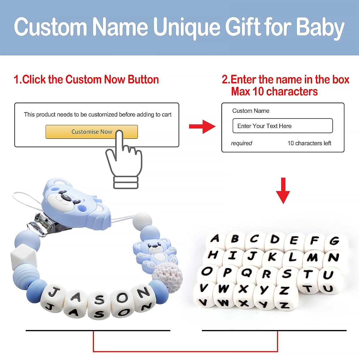 Joie Home Personalized Pacifier Clip With Name, Pink Elephant (photo 2)