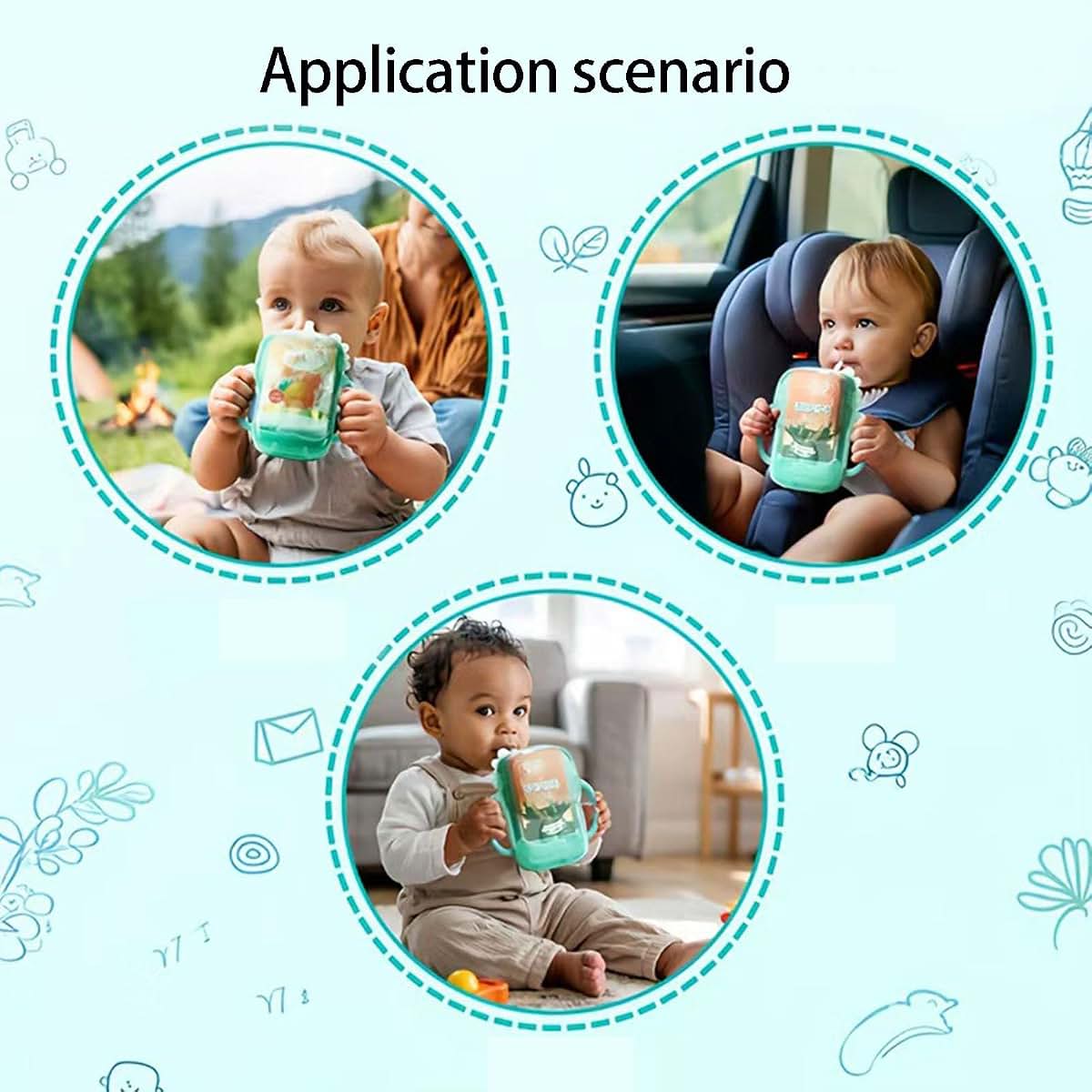 No Squeeze Pouch Holders for Babies | Spill-Proof Drink & Food Carrier