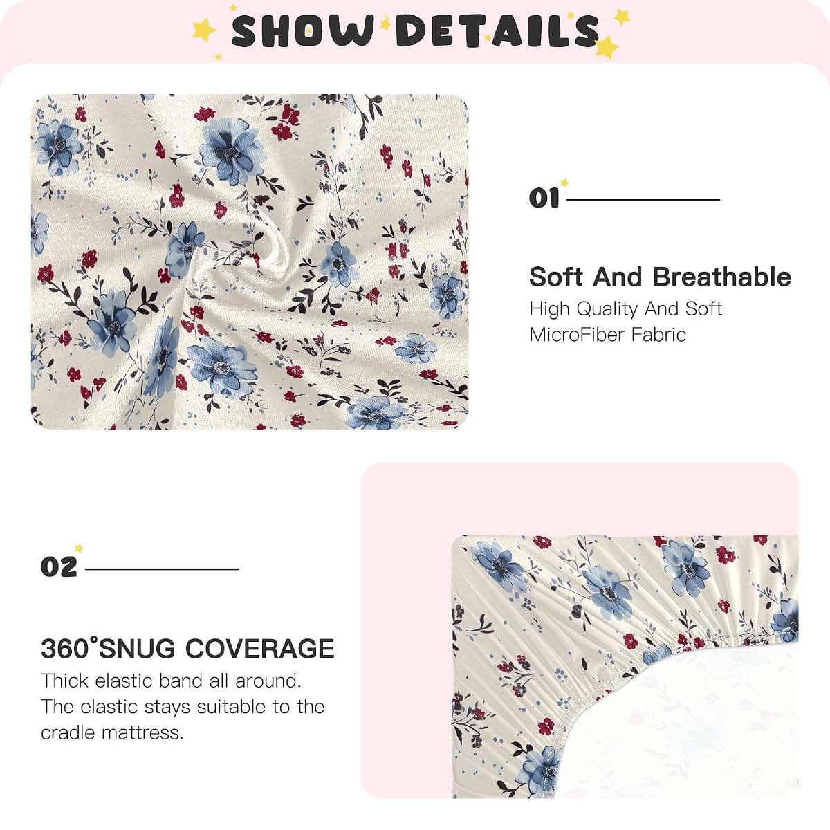 Innewgogo Vintage Blue Floral Fitted Crib Sheet For Pack And Play