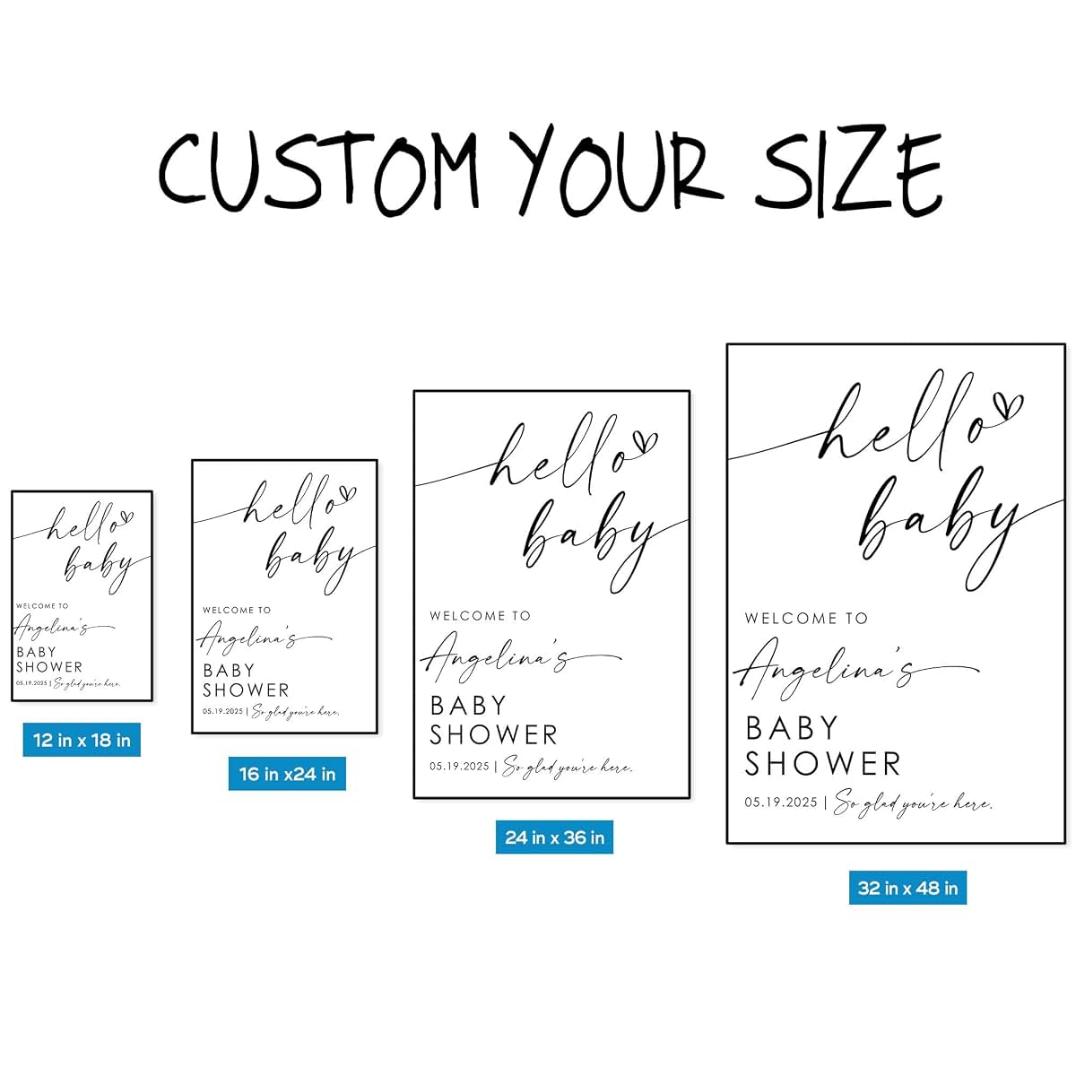 MOTIVE GIFT Custom Baby Shower Welcome Sign, Hello Baby Shower Sign, Modern Baby Shower Poster, Minimalist Baby Welcome