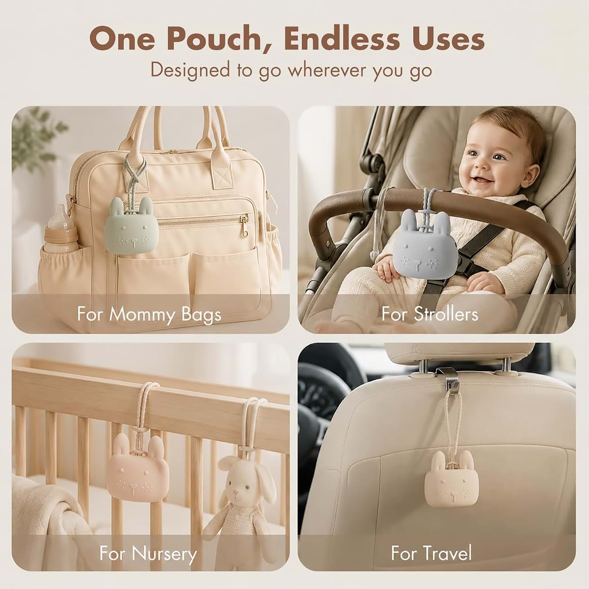 Silicone Pacifier Holder Pouch with Bunny Design for Travel Storage