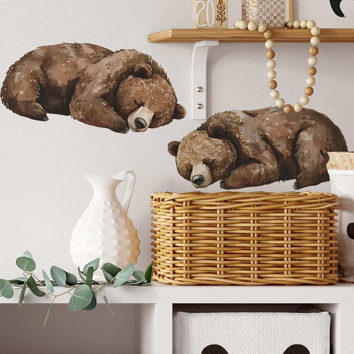 Achang Watercolor Sleeping Brown Bears Wall Decals Set (photo 4)
