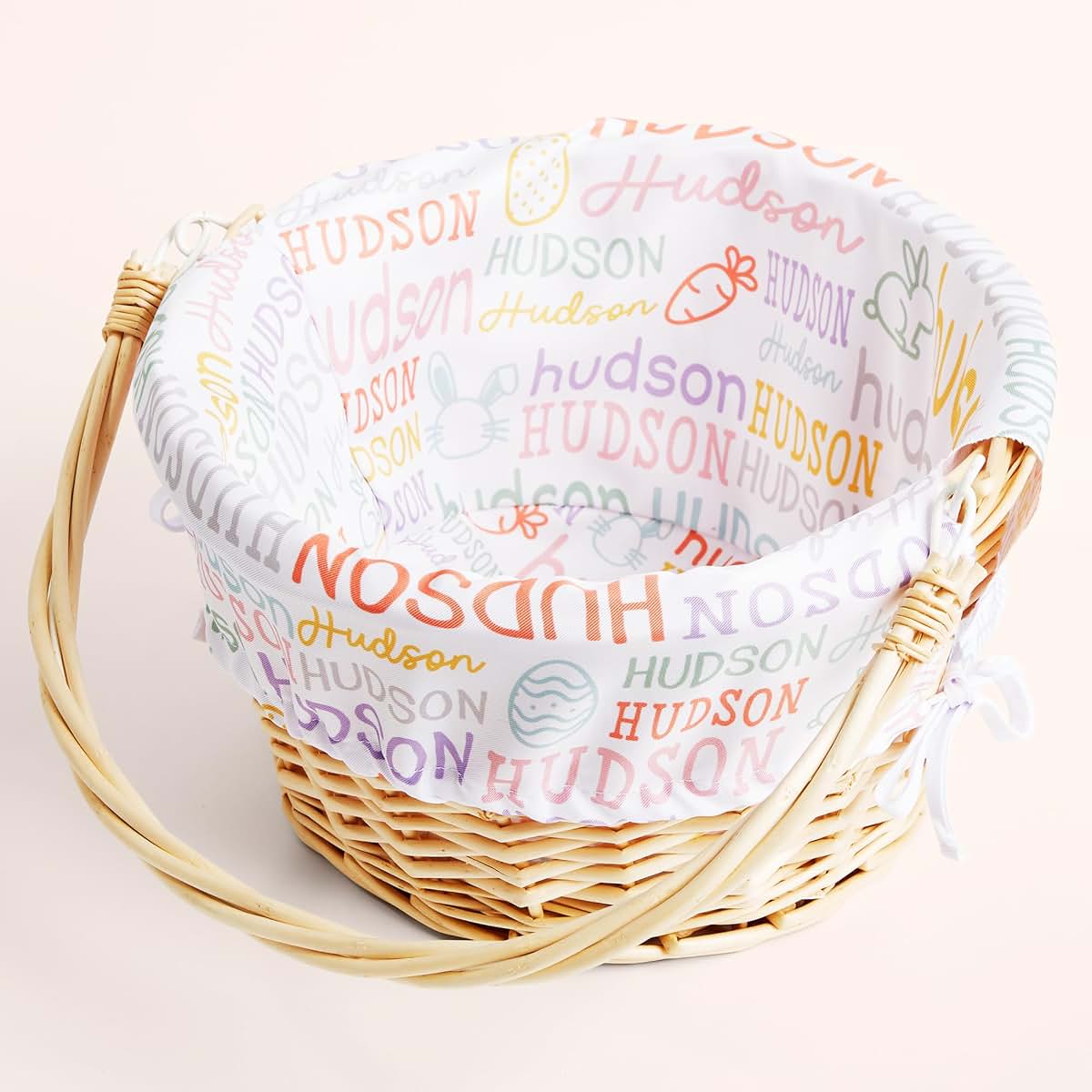Personalization Universe Easter Repeating Name Personalized White Gift Basket with Drop-Down Handle – Custom White & (photo 4)