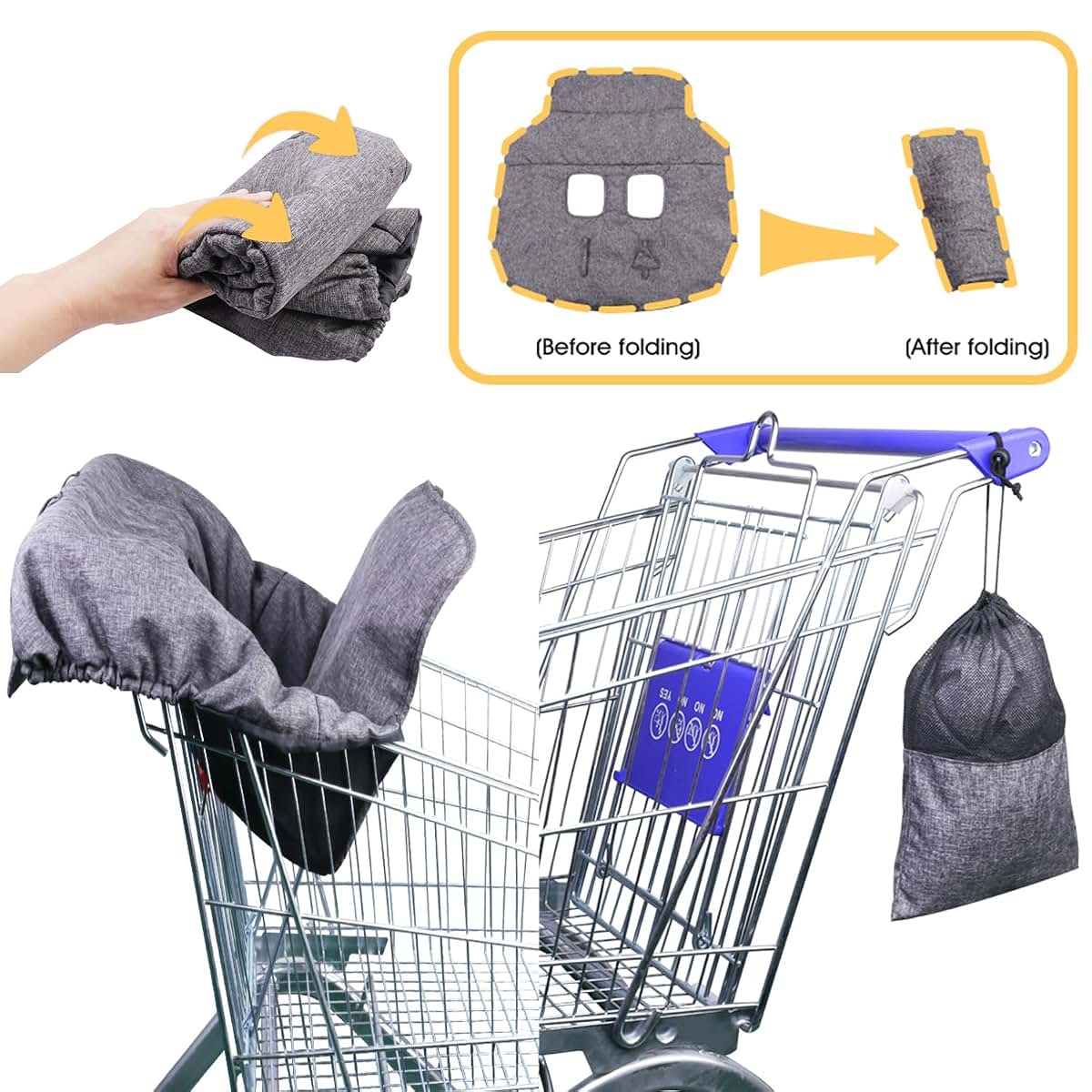 LiPang Cotton Shopping Cart Cover for Baby with Storage Pouch, Foldable, Machine Washable