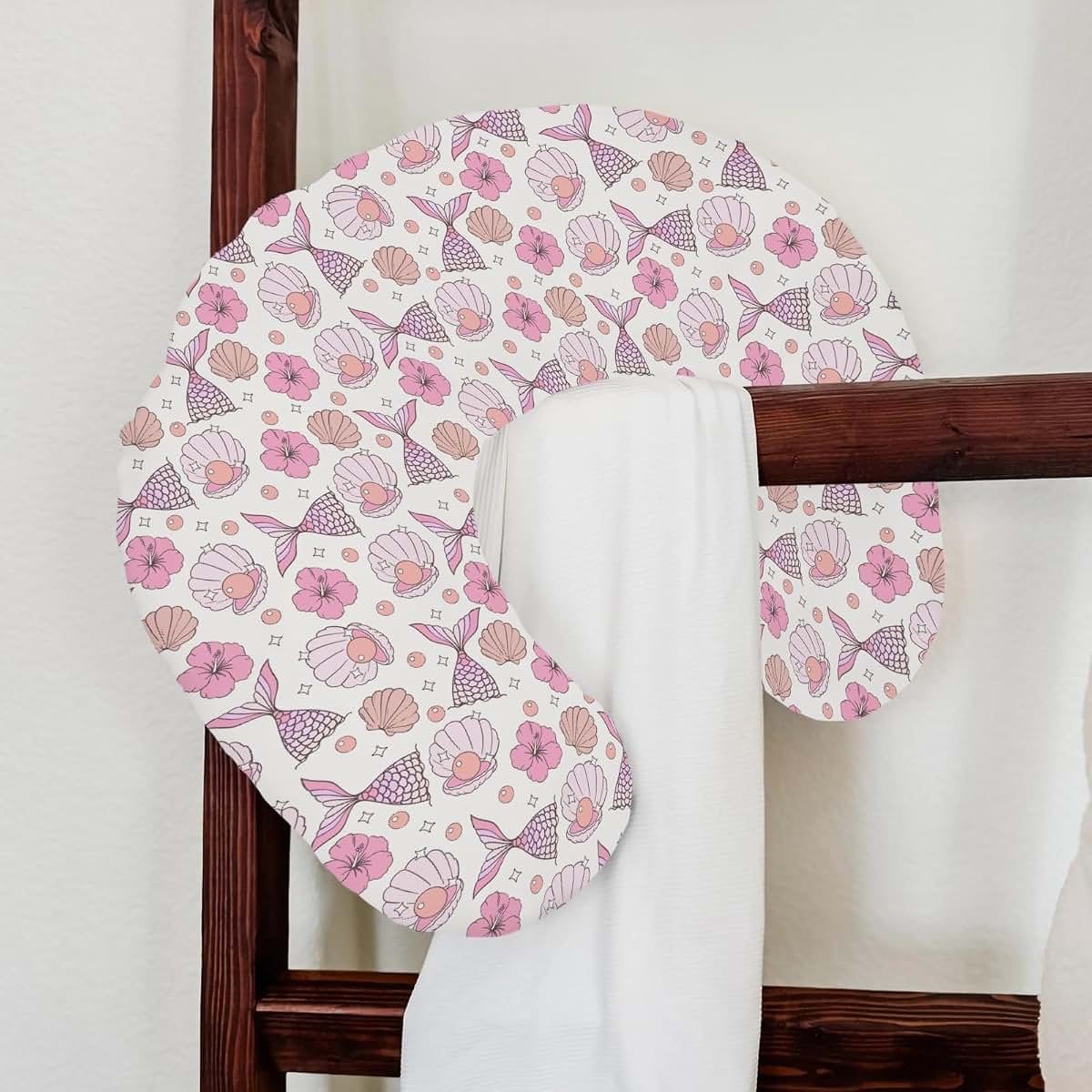 Selgkds Pink Summer Mermaids Seashells Floral Nursing Pillow Covers Boho Neutral Conch Pearls Soft Stretchy Nursing