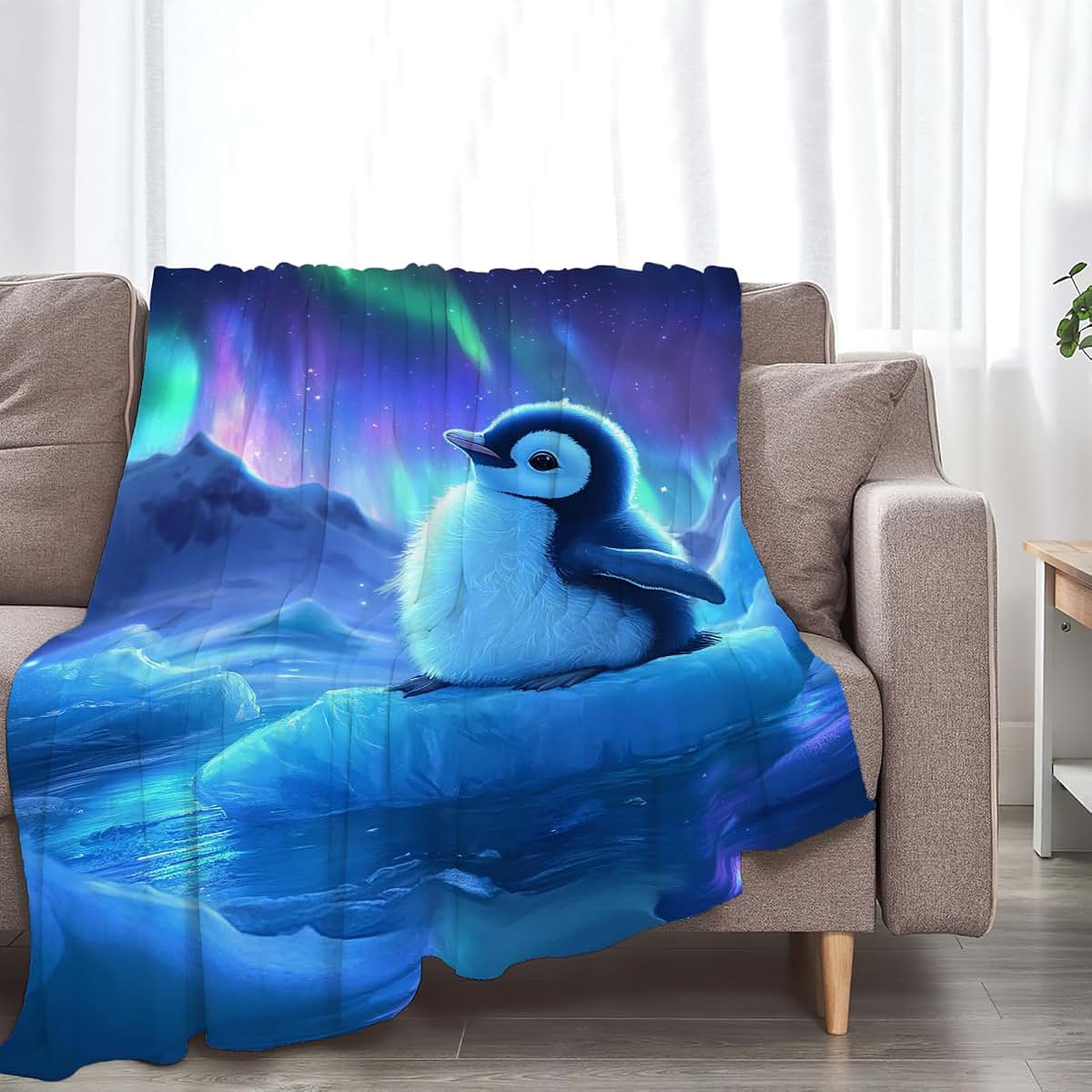 Estused Cute Penguin Blanket Aurora Starry Night Throw Stuff Gifts 60"x50" (photo 4)