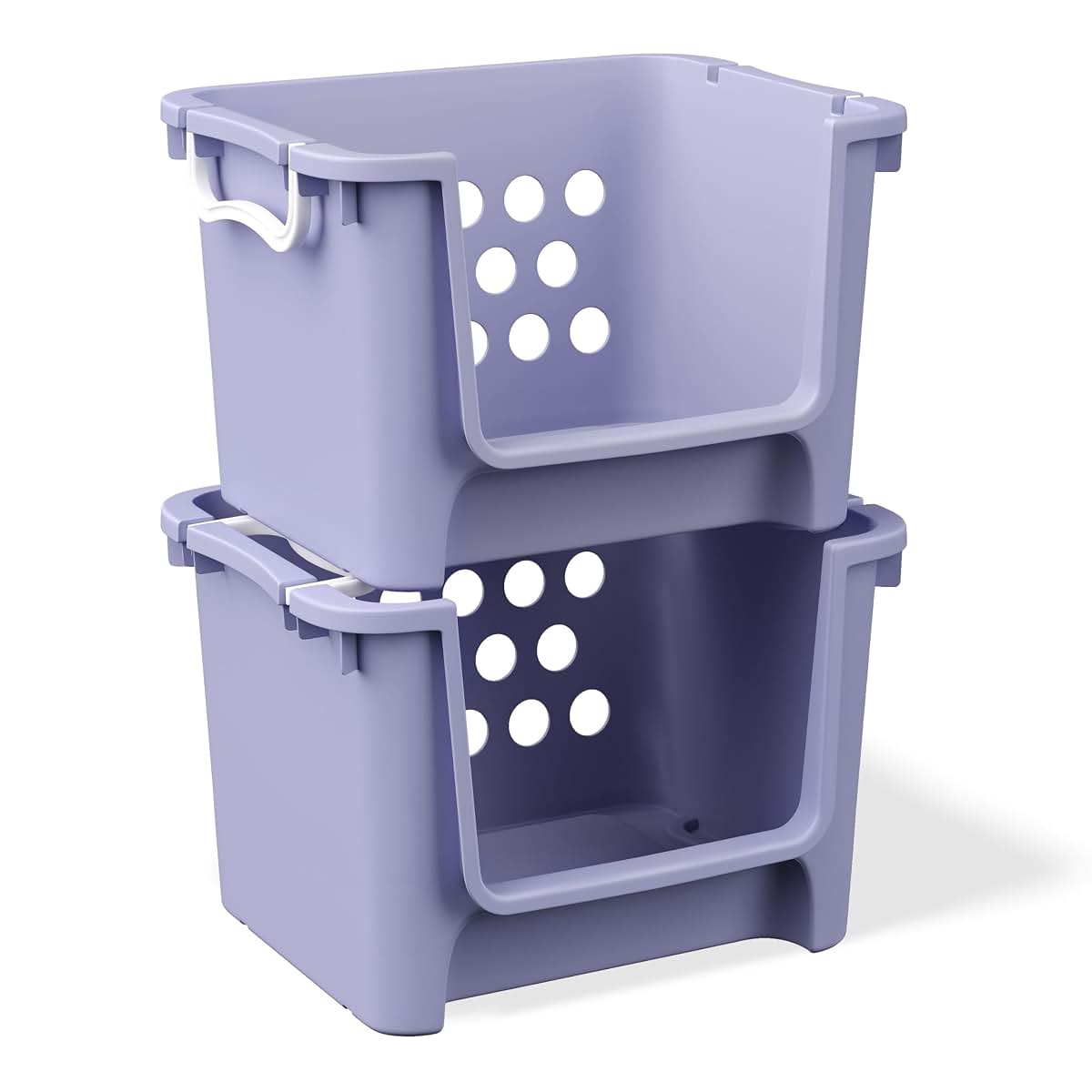 XKIOLED Large Open-Front Stackable Toy Storage Basket With Handles, Purple Organizer Bin For Toys, Books, Playroom (photo 4)
