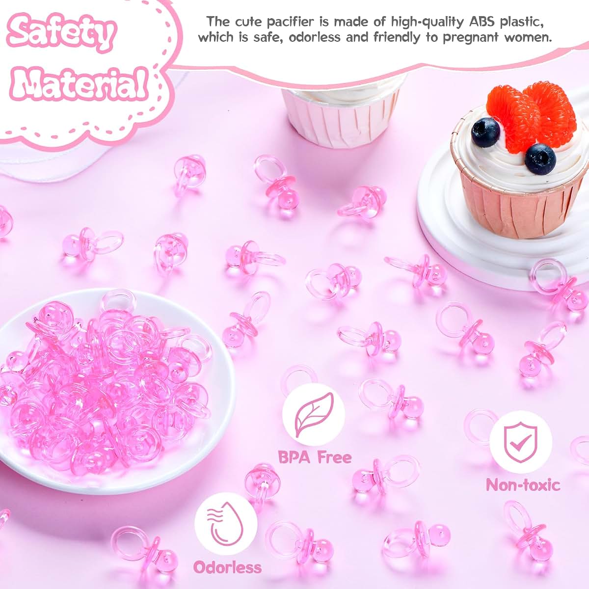 BabyOneStop 50 Pcs Mini Pink Pacifiers for Baby Shower Games and Party Decorations