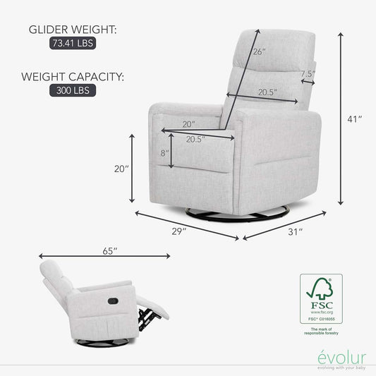 Evolur Peyton Manual Glider Recliner in Fog Grey