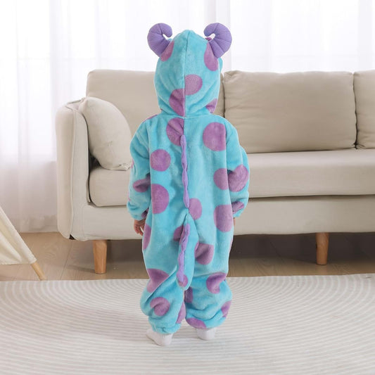 BabyOneStop Unisex Flannel Animal Onesie With Hooded Cartoon Design